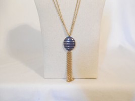 Charter Club 23&quot; Erwin Gold Tone Blue Enameled Pendant Tassel Necklace F... - £19.01 GBP