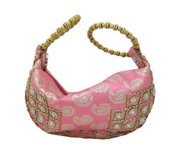 Trendy Paisley Print Pink &amp; Gold Hobo Style Wristlet Handbag - £23.68 GBP