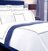 Sferra Grande Hotel King Duvet Cover White/Cornflower Blue Egyptian Percale New - $239.90