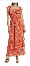 Daniel Rainn Floral Maxi Dress Size S Smocked Long Tiered Ruffle Rust Or... - $27.72