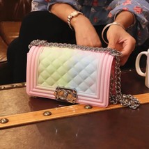 2023  women&#39;s jelly candy bag diagonal chain pvc crossbody bag female plaid flap - £142.82 GBP