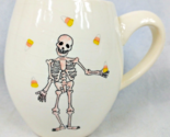 Rae Dunn by Magenta Skeleton with Candy Corn Halloween Mug Orange Inside - $10.95
