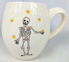 Rae Dunn by Magenta Skeleton with Candy Corn Halloween Mug Orange Inside - £8.74 GBP