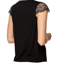 Flora by Flora Nikrooz Womens Kat Lace-Trimmed Knit Top Size Medium, Black 001 - £19.73 GBP