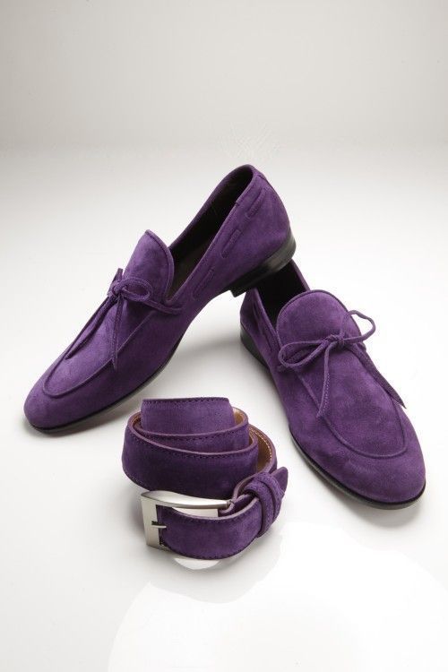 Men's Purple Rounded Toe Casual Loafer Black Sole Suede Genuine Leather Shoes