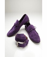 Men&#39;s Purple Rounded Toe Casual Loafer Black Sole Suede Genuine Leather ... - $224.69 CAD