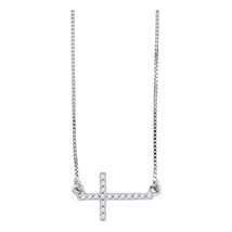 10k White Gold Womens Round Diamond Cross Necklace Pendant 1/10 Cttw - £204.35 GBP