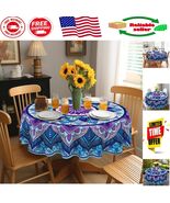 Beautiful Waterproof 60 Inch Boho Round Tablecloth – Stain-Resistant Design - $490.86 MXN