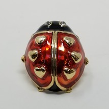 Vintage AVON Love Bug Brooch Pin Ladybug Insect Hearts Enamel Rhinestone Eyes - £10.08 GBP