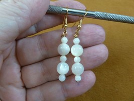 (EE-473-5) 8mm bead Mother of pearl gemstone bead dangle gold hook earrings - £9.73 GBP