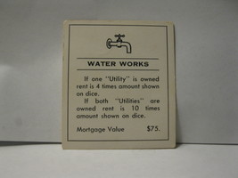 1985 Monopoly Board Game Piece: Water Works Title Deed - $0.75