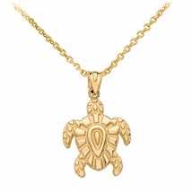 Solid 14k Yellow Gold Tribal Hawaiian Honu Green Sea Turtle Pendant Necklace - £223.69 GBP+