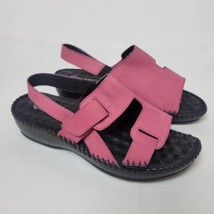 Ladies Sandpiper Leather Slingback Sandals Fastening Pink Black Beach Comfort 8M - £21.01 GBP