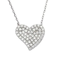 Sterling Silver CZ Heart Necklace - Rhodium Plated - £36.76 GBP