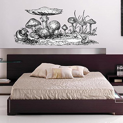 Giant Mushrooms Wall Decal - Pen and Ink Style - 28&quot; tall x 60&quot; wide - $64.00
