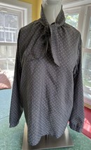 Wear To Work Vintage Top 1980s Sz 38 Women&#39;s 10 Gray Paisley Bow tie  Se... - $11.59 CAD