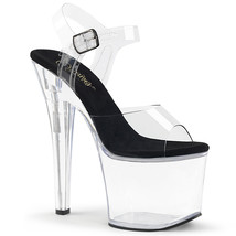 PLEASER 7&quot; Heel Women&#39;s Clear Platform Ankle Strap Sandal RAD708/C-B/C - $57.95
