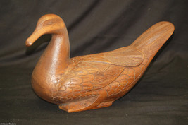 Vintage Hand Carved Wooden Duck Decoy Heavy Figurine Man Cave Home Decor - £27.12 GBP