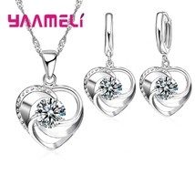 925 Silver Necklace Earrings Set Long Chain Sweet Romantic Style Love Heart Shap - £18.82 GBP