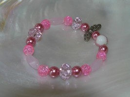 Estate Shades of Pink Plastic &amp; Glass Various Size &amp; Shaped Pink Bead Br... - £8.17 GBP