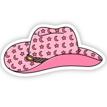 Pink Star and Moon Cowgirl Hat Vinyl Sticker - $74.18 MXN