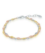 Tri-color Sterling Silver Triple Strand Oval Beaded Bracelet - $71.41 CAD