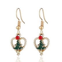 Red Cubic Zirconia &amp; Green Enamel Openwork Heart Tree Drop Earrings - £10.41 GBP