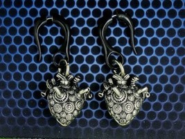 Steampunk Hearts Fake Gauge Earrings Alt Art - £33.50 GBP