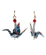 Joan Son Artisan Paper Origami Crane Dangle Earrings Handmade Blue Hook ... - £15.71 GBP