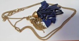 Vintage J Crew Long Blue Bead Tassel Pendant Chain Necklace 33&quot; W/J Crew Pouch - £19.45 GBP