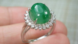 Certified Green 100% Natural A jadeite jade Ring S925 silver 戒指（Free Size） - £185.77 GBP