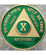 10 Year AA Medallion Green Gold Plated Alcoholics Anonymous Sobriety Chi... - $20.39