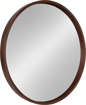 Round Wall Mirror With Walnut 30&quot; Diameter Decorative Wood Frame By Kate And - £189.98 GBP
