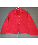 Chico&#39;s Denim Jacket Unique Graffeti Love Embroidered Red Women&#39;s Size 0... - $40.63 CAD
