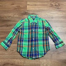 Ralph Lauren Toddler Boys Green Blue Plaid Long Sleeve Button Up Shirt Size 3/3T - £17.41 GBP