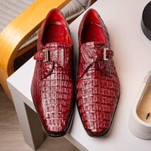 Luigi Genuine Caiman Crocodile Dress Monk Strap Shoes Wine image 11