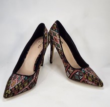 Mix No 6 Shoes Womens Size 9.5 Black Stiletto Pumps Aztec Print Multi Color - £19.35 GBP