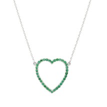 0.20CT Round Cut Green Emerald Open Heart Pendant Necklace 14K White Gold Plated - £55.01 GBP