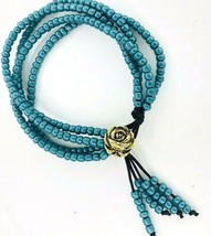 Southwest Blue Turquoise Beaded Braided 4 Strand Bracelet Handmade Gold Rose - £24.04 GBP