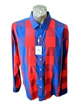 Bugatchi Mens Shirt Size XL Blue Orange Check Bold Flip Cuff LS New - $89.05