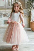 Cute Chic White and Pink Flower Girl Dress with Floral Belt - £78.33 GBP