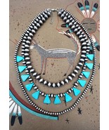 Southwest Navajo Pearl Style Silver Faux Turquoise Multi Strand Beaded N... - £58.96 GBP