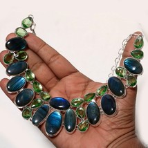 Blue Fire Labradorite Green Amethyst Gemstone Gift Necklace Jewelry 18&quot; SA 5275 - $15.99