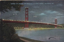 Golden Gate Bridge San Francisco California CA Postcard 1952 Night View N09 - £2.35 GBP
