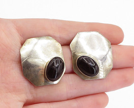 925 Sterling Silver - Vintage Cabochon Cut Black Onyx Octagon Earrings - EG2667 - $41.51