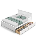 Full Size White Platform Bed Frame with 2 Storage Drawers - $759.92 CAD