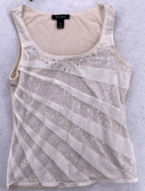 White House Black Market Woman&#39;s Size Medium WHBM Ivory Sequin Sleeveless Top - £19.77 GBP