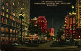 Night View Washington Boulevard Cars Detroit Michigan MI UNP Linen Postcard - £3.11 GBP