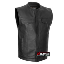 MOTORCYCLE TALL CLUB VEST STYLE COWHIDE LEATHER BIKER VEST - £125.34 GBP
