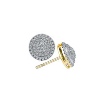 10k Yellow Gold Round Diamond Concentric Circle Frame Cluster Earrings 1/2 Cttw - £480.95 GBP